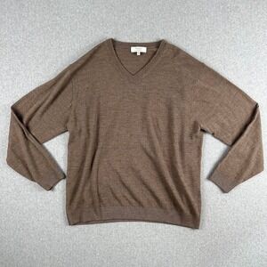 Turnbury 100% Extra Fine Merino Wool Mens V Neck Sweater XL Brown Grandpa Fisher